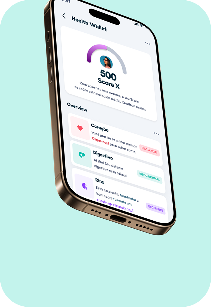 App mostrando score de saúde